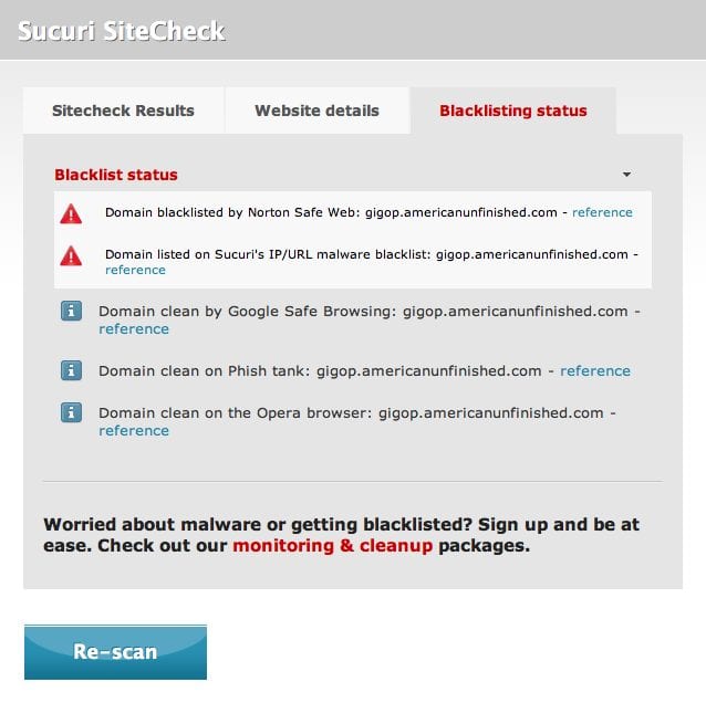 SiteCheck Blacklisted Website