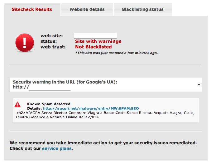 Joomla SIteCheck SPAM Output