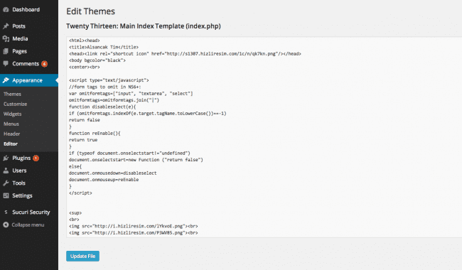 Sucuri - My Website Was Hacked - Theme Editor and Payload