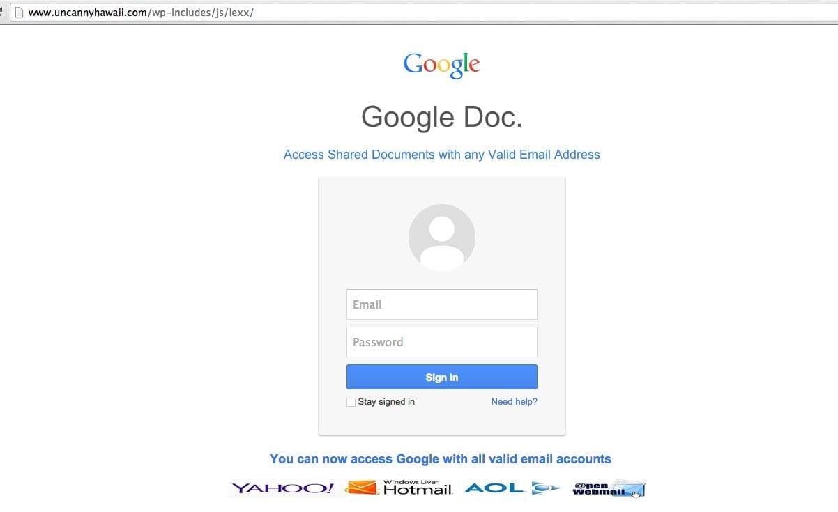Gmail Phishing on wp-includes