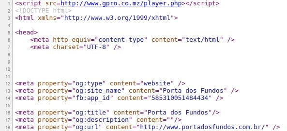 Injected Code on Website Porta dos Fundos