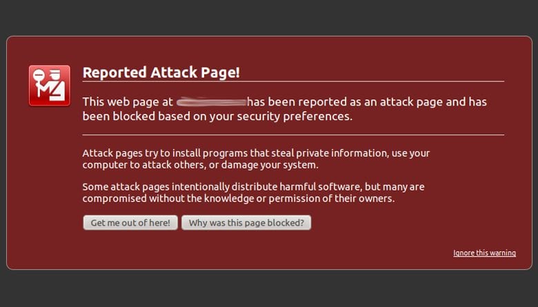 Reported attack page - Blacklisted