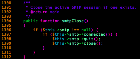 PHPMailer’s smtpClose method