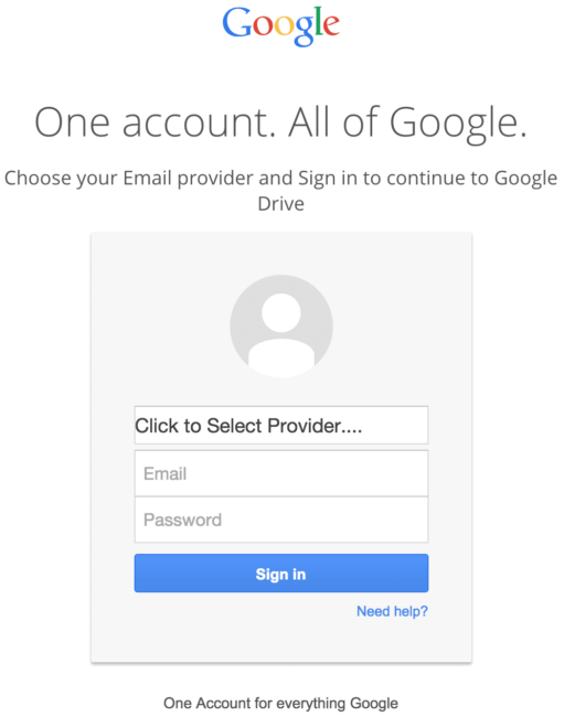 Fake Google Drive login form