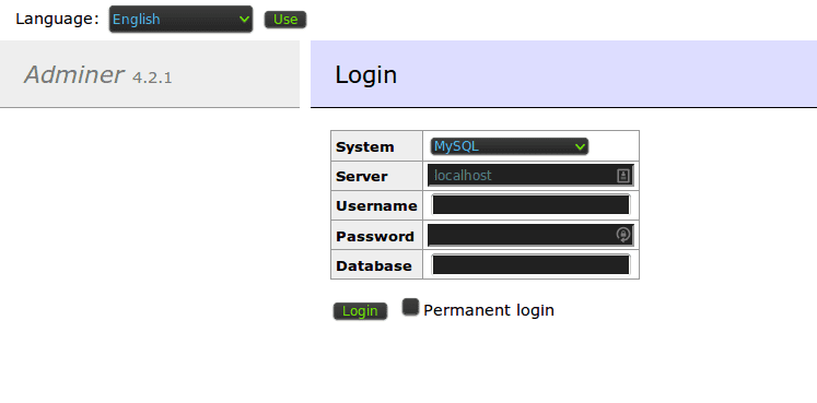 Log in to your database with adminer.php