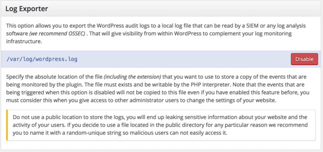 WordPress security Log Exporter