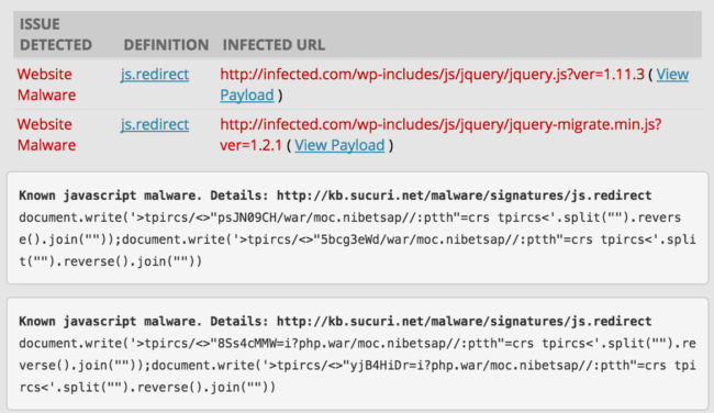 Infected jQuery detected by SiteCheck