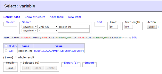 Database row storing the path to be included by bootstrap.inc