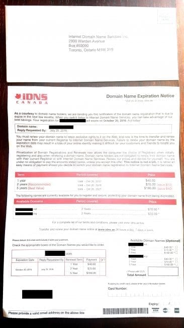 domain renewal scam letter