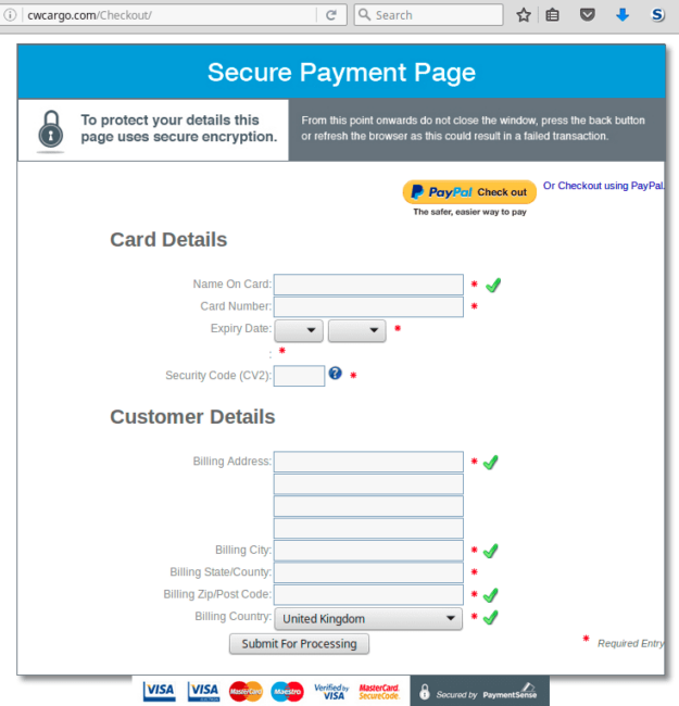 Phishing checkout page