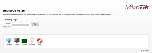 RouterOS login page