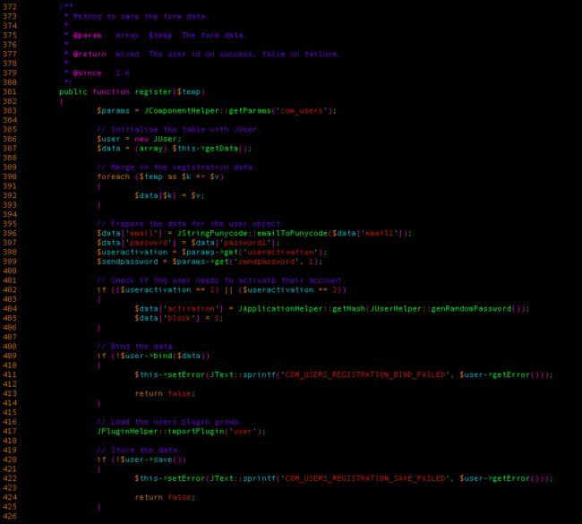 Joomla privilege escalation vulnerability unsanitized code passed