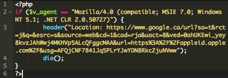 Snippet That Redirects User Agents to Google Phishing Attacks