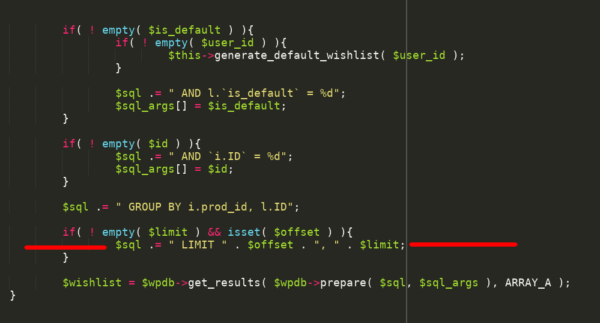 código vulnerable de la función get_products()