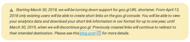 Notification about discontinuing goo.gl
