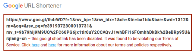 Disabled malicious goo.gl link