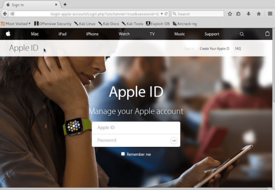 Spoofed Apple ID Page