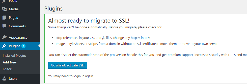 Activate SSL Button