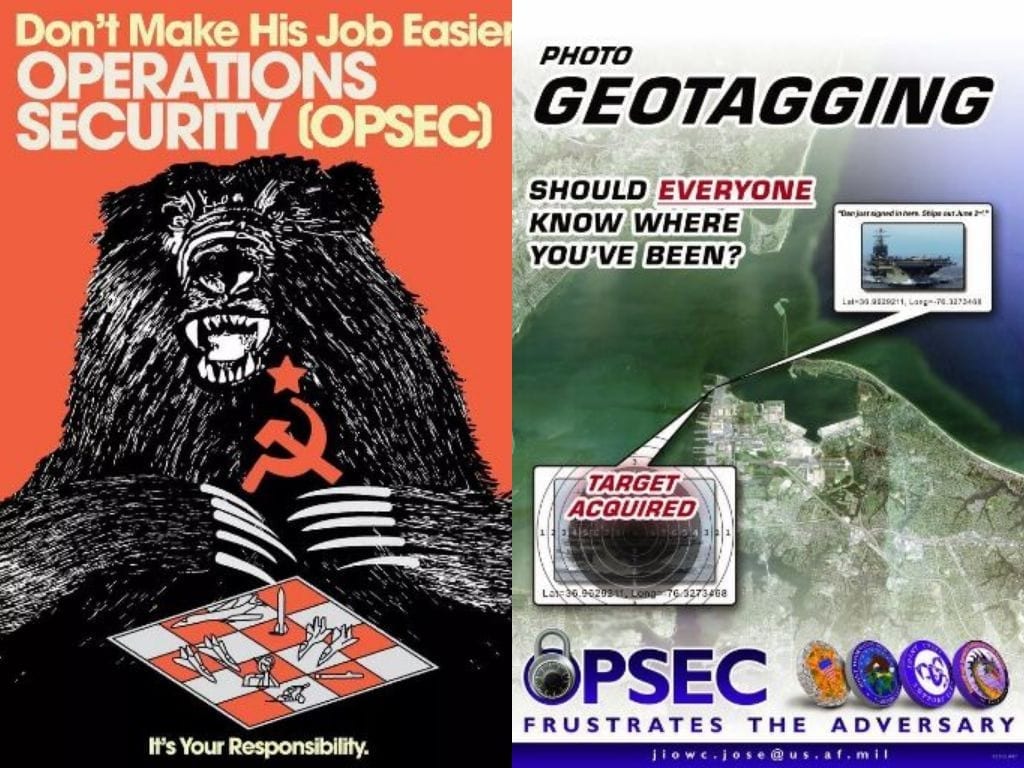 OPSEC has origins in military operations and is heavily stressed as seen in a Cold War era military poster (L) and its modern day equivalent (R) (more US military modern OPSEC posters). For cybercriminals, the “enemy” would be law enforcement.