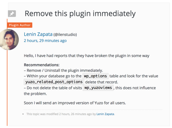 Remove youzo-related-post plugin immediately