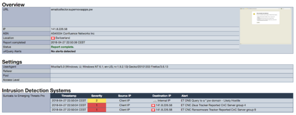 UrlQuery report for emailcollector[.]supernovaapps[.]pw