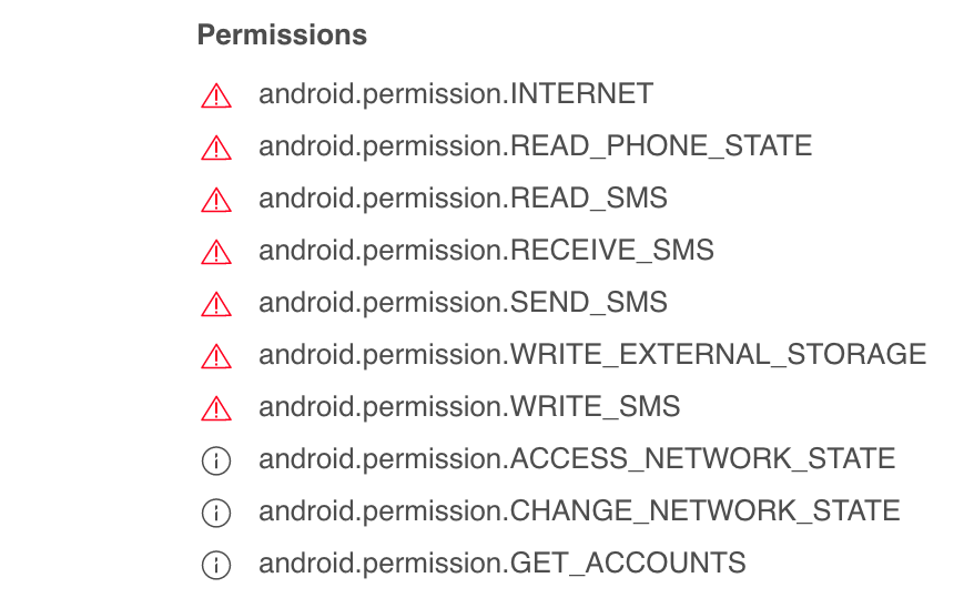 Malicious Android APK Permissions