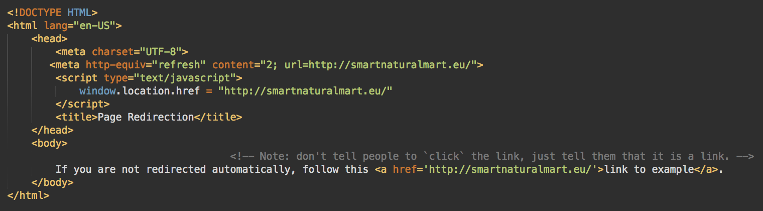 Meta refresh and Javascript redirect