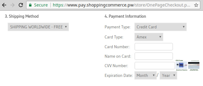 Malicious americommerce checkout page