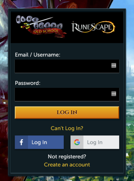 RuneScape phishing page