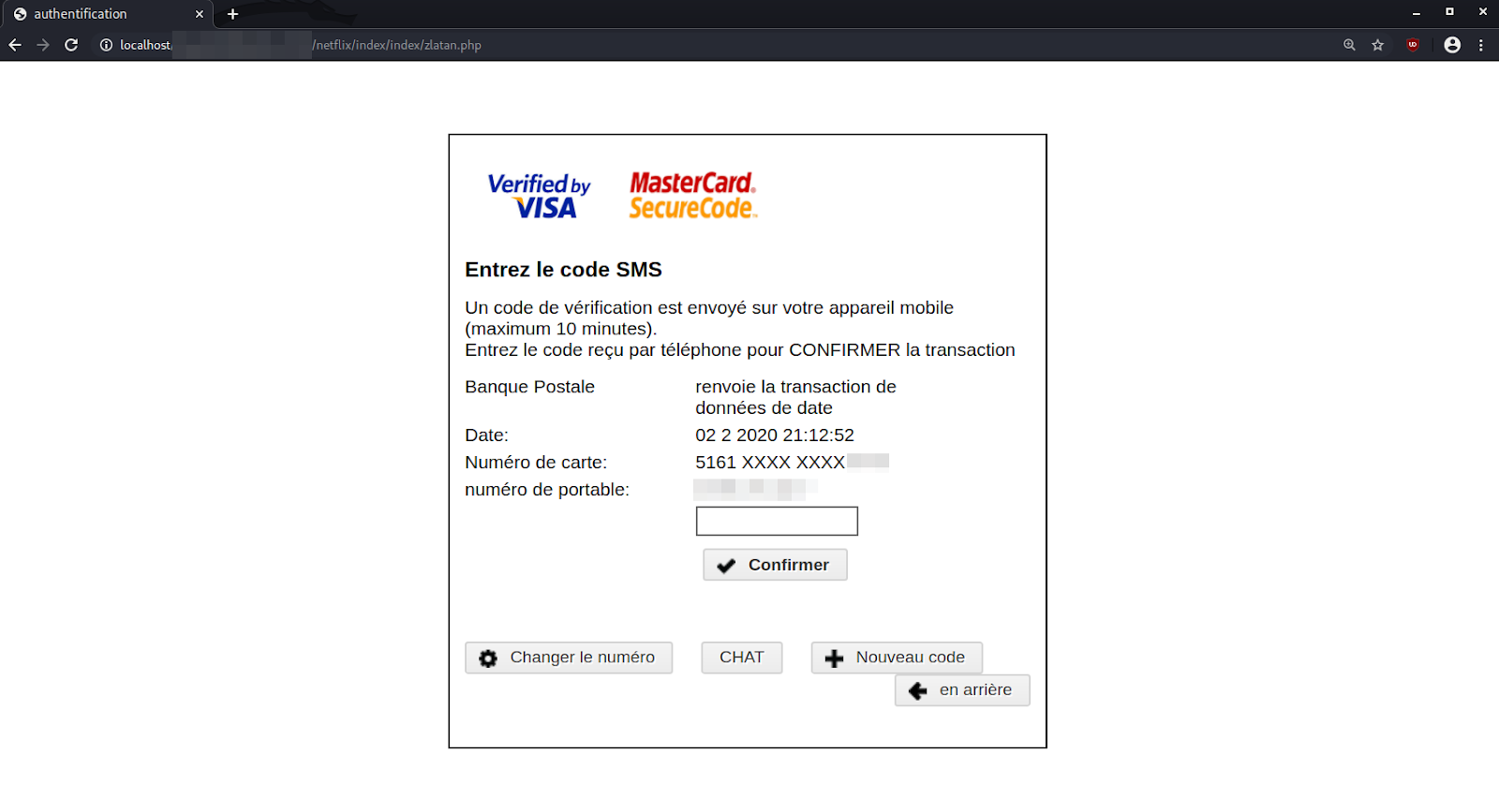 Mastercard - Second Step in Phishing Campaign