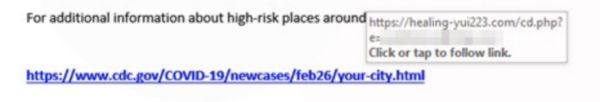 Fake CDC email campaign screenshot