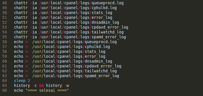 clean logs after root wipe cPanel