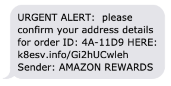 Fake Amazon phishing text message