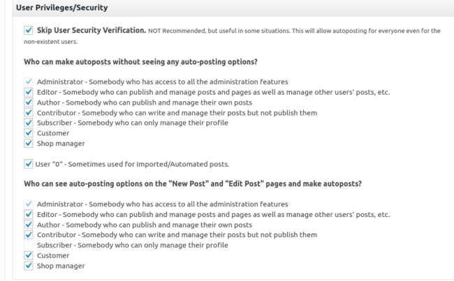 user privileges and security settings for nextscripts plugin