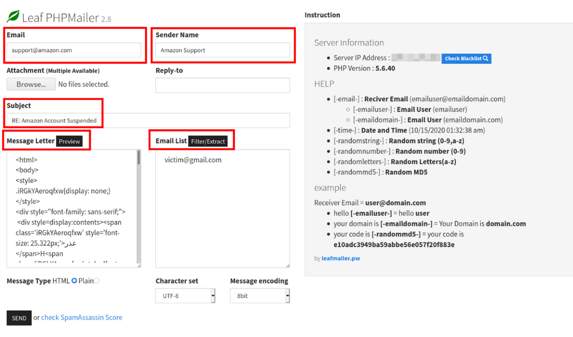 Phishing & Malspam with Leaf PHPMailer