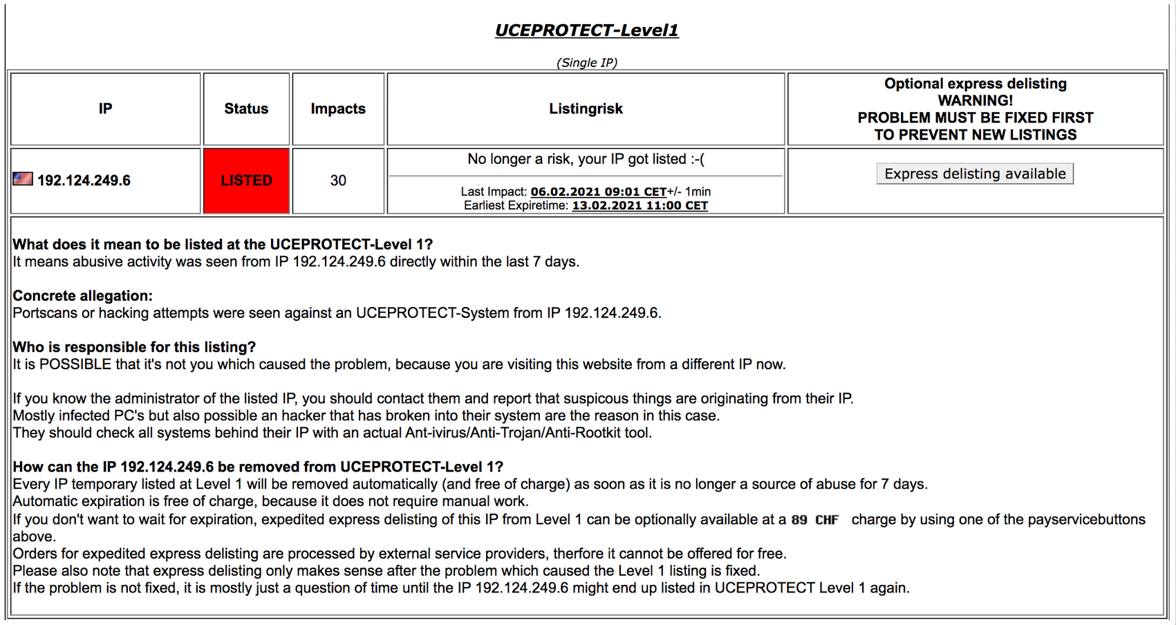 UCEPROTECT Level 1 Warning