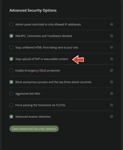 WAF security options