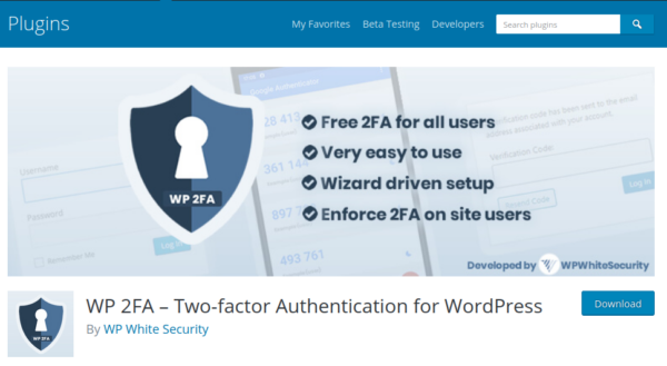 WP-2FA to add multi-factor authentication to a website