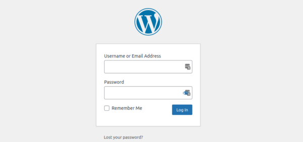 WP-admin login screen for wordpress