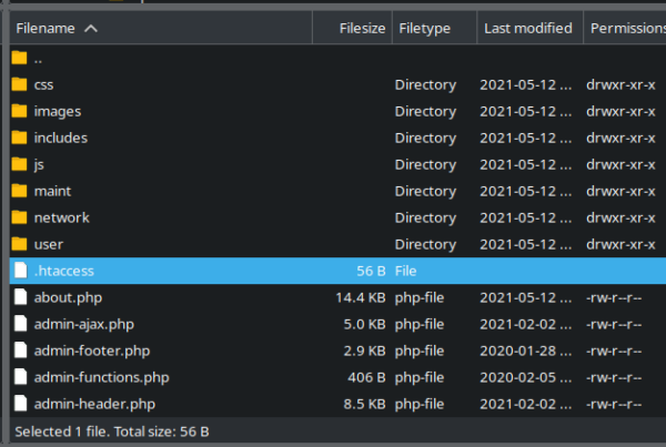 .htaccess ain the wp-admin directory in FileZila