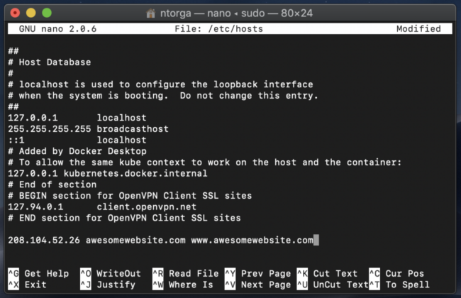 Setting up a staging environment by modifying the hosts file. 