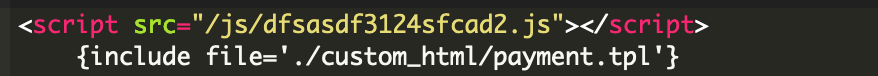  js/dfsasdf3124sfcad2.js script found injected on the payment.tpl file